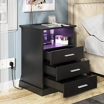 Smart Furniture: Halitaa Black LED Nightstand