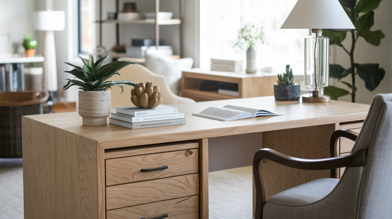 Smart Furniture: Bowery Hill Wood Executive Desk with File Drawer in Salt Oak